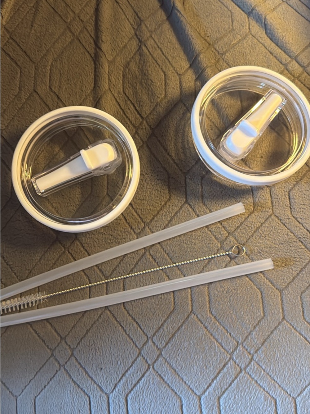 Clear & White Replacement Stanley Tumbler Lids with Straws and Brush - 2 Pack